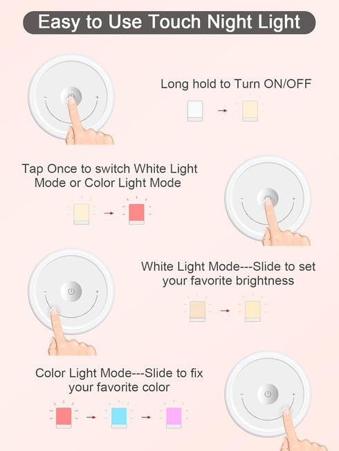 Baby Night Light, Nursery Night Lamp for Breastfeeding, Portable Nightlight for Kids Toddlers Bedroom, Warm & Soft Bedside Lamp, Touch Control, Re...