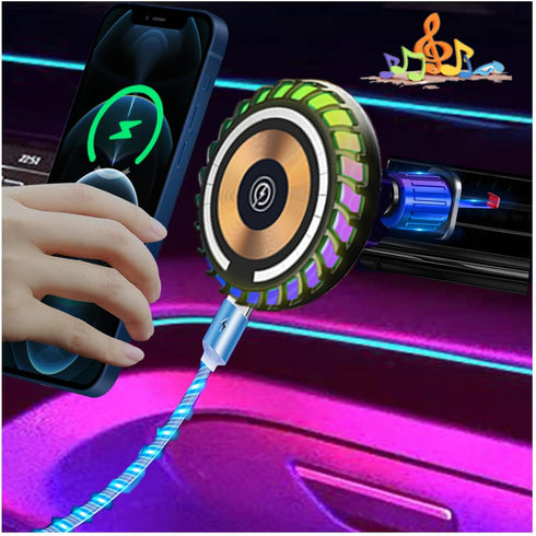 Magnetic Wireless Car Charger, for Magsafe Car Mount Charger with Rhythm Light Fast Charging Phone Holder for iPhone 14 13 12 Pro Max Plus Mini Se...