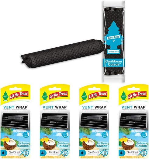 LITTLE TREES Car Air Freshener Vent Wrap Provides Long-Lasting Scent, Invisibly Fresh. Caribbean Colada, 16 count, 4-Packs...