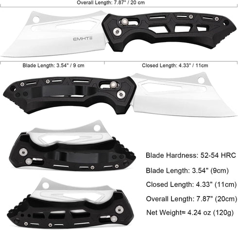 Cleaver Pocket Folding Knife for Men - 3.54" Stainless Steel Satin Blade, Aluminum Handle with Clip, EDC Knives for Outdoor, Camping...