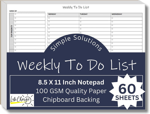 Weekly To Do List Notepad, 60 Page Task Planning Pad w/Daily Checklist, Priority Todo Checkbox & Notes. Desk Notebook to Organize Office 11 X 8.5...