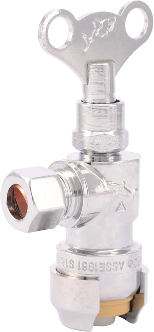 SharkBite 1/2 x 3/8 Inch Compression Angle Stop Valve, Loose Key Quarter Turn, Push to Connect Brass Plumbing Fitting, Chrome Finish, PEX Pipe, Co...