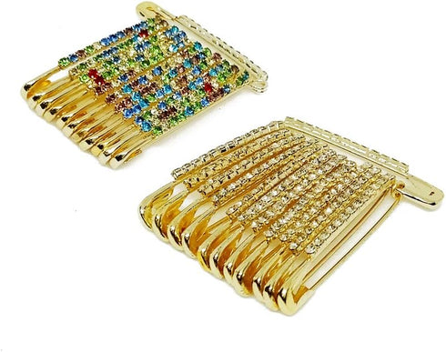 Golden Color and Multicolored Stones Safety pin Set of 24...