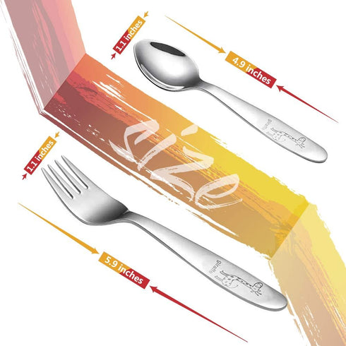 4 Piece Stainless Steel Toddler Utensil Set, Safe Kid Silverware Set for Self Feeding,Cartoon Toddler Forks and Spoons, Dishwasher Safe...