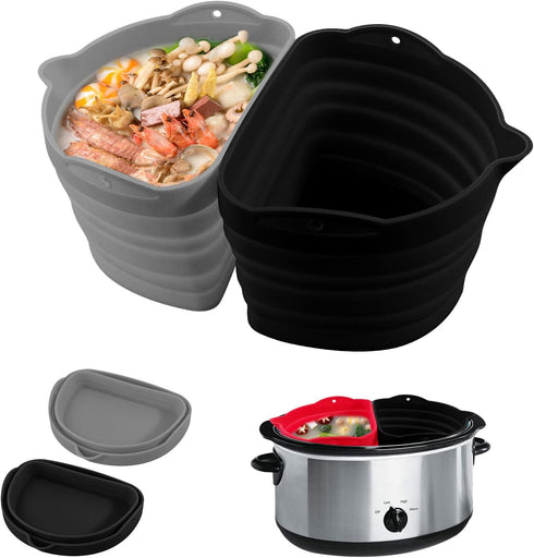 Slow Cooker Liners, Silicone Crock Pot Liners Oval, Reusable Crock Pot Divider for 6QT Crock, Leakproof, Dishwasher Safe BPA Free(Grey+Black)...