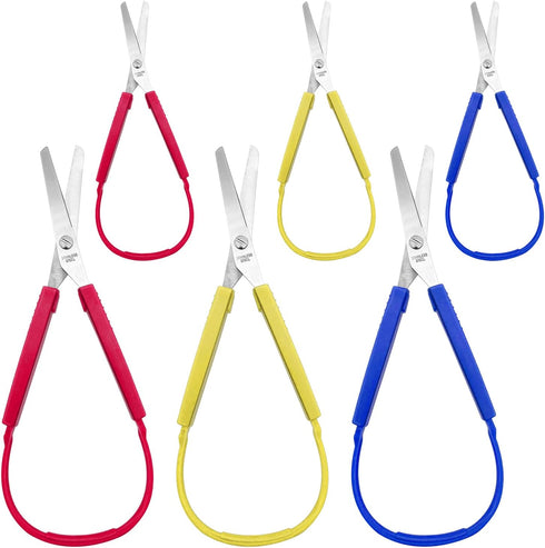 6 Pcs Loop Scissors, 5.5/8 inch, Spring Scissors Mini Training Loop Scissors for Special Needs Supplies Children Teen Adult Elderly, Adaptive Desi...
