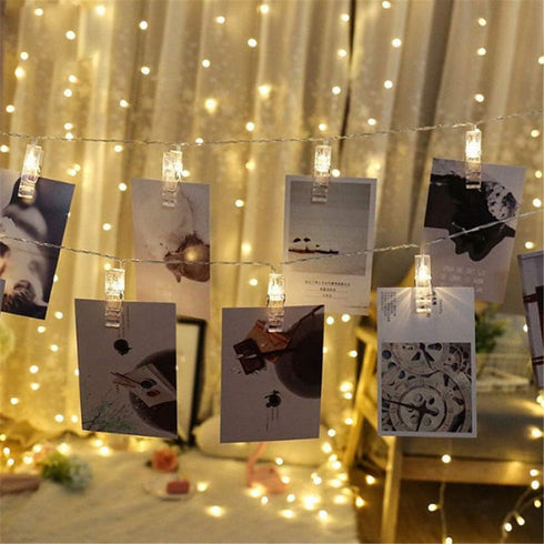Dopheuor Photo Clip String Lights LED Fairy Clip String Lights Hanging Photo Pictures Battery Operated for Gifts Patio Christmas Bedroom Wedding B...