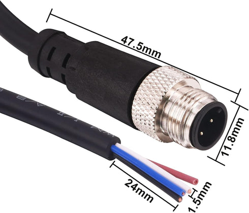 M12 Sensor Connector Aviation Cable - Male 4 pin Straight 6.5Ft/2M Aviation Socket Waterproof Electrical Cable for Industrial Automation Control,F...