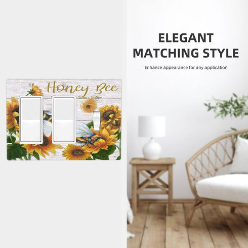 Rustic Wooden Sunflower Bee Oil Painting 3-Gang WallPlate Decorative Combination Single Toggle/Double Decorator Rocker Outlet Wall Switchplate Ele...