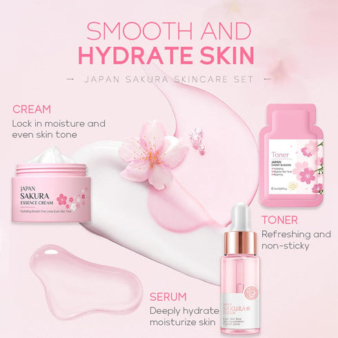 Skincare Set for Teenage Girls, Japan-Sakura Skin Care Products Set, Skin Care Sets & Kits, Cleanser, Toner, Serum, Cream, Sleep Mask,Eye Mask,Mud...
