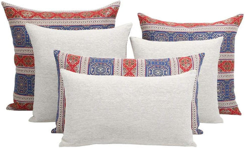 Boho Throw Pillow Covers Red and Blue - 18 x 18 Inches Decorative Kilim Pillows, Oriental Room Decor for Couch, Bohemian Outdoor Case for Farmhous...