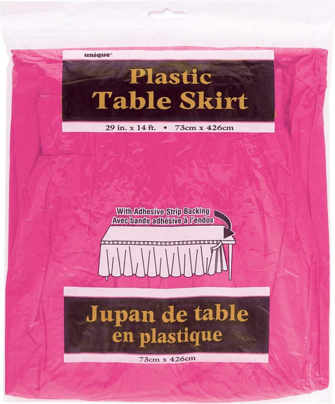 Unique Premium Hot Pink Solid Plastic Table Skirt (29" x 14 ft) Pack Of 1 - Elegant Design, Easy-to-Attach - Perfect For Parties, Weddings, & Even...