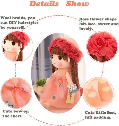 HWD Kawaii Stuffed Soft Flower Girl Plush Toy Doll Girls Gift, 18 Inch (Red)...