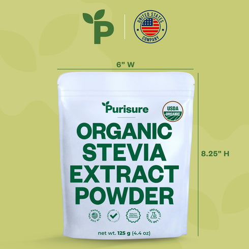 Purisure Stevia Concentrated Powder,125 g, Premium Zero Calorie Sweetener - Powdered Pure Stevia Extract, Natural Powder for Baking - No Aftertast...