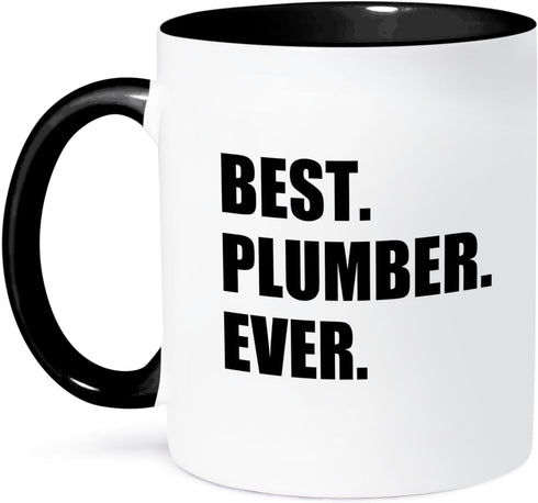 3dRose mug_185013_4 Best Plumber Ever Fun Plumbing Job Appreciation Gift Black Text Two Tone Mug, Black, 11 oz...