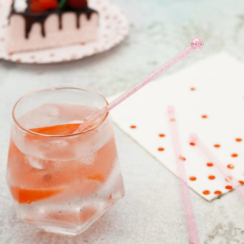 100-PCS Pink Glitter Plastic Swizzle Sticks, Crystal Cake Pops, Cocktail Coffee Drink Stirrers, Lolipop Stick for Valentines Day Christmas Party, ...