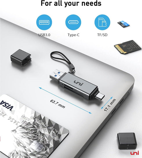 uni SD Card Reader, High-Speed USB C to Micro SD Card Adapter USB 3.0 Dual Slots, Memory Card Reader for SD/Micro SD/SDHC/SDXC/MMC, Compatible wit...