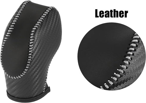 X AUTOHAUX Car Faux Leather Gear Shift Knob Cover for Ford Focus Escape Fusion Fiesta Transit Van Carbon Fiber Pattern Gray Line...