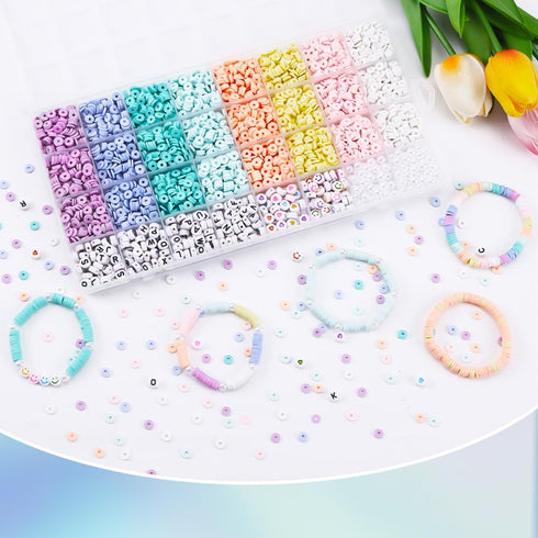 DIYDEC 3860pcs Clay Beads Bracelet Making Kit 8 Pastel Colors Polymer Heishi Beads for Girls Adult Gift Flat Beads Letter Beads and pearl for DIY ...