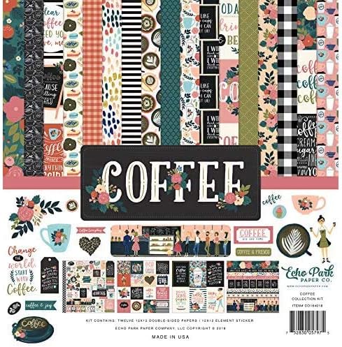 Echo Park Paper Company Coffee Collection Kit paper, 12-x-12-Inch, Pink/Green/Red/Navy/Blue/Teal/Black...