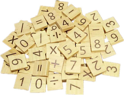 100pcs Wood Tiles Numbers and Symbols Wooden Pieces for Word Game Board of Education Games Crafts,Pendants...
