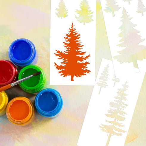 3 Pieces Christmas Pine Trees Stencils Reusable Pine Drawing Stencils Winter Holiday Fir Tree Templates Christmas Woodland Painting Stencils for D...