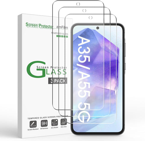 amFilm 3 Pack Screen Protector for Samsung Galaxy A35/A55 5G 2024,9H Hardness Tempered Glass,Anti Scratch,Bubble Free,Easy Installation...