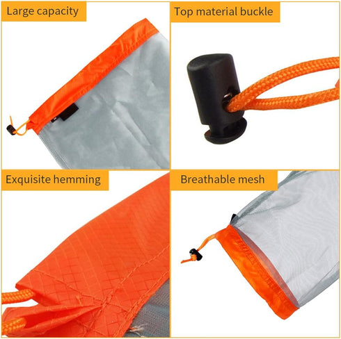 Camping Mesh Storage Bag, Ultralight Nylon Drawstring Mesh Sack Stuff Storage Bag Mesh Equipment Bag for Outdoor Travel Hiking (M-Orange )...