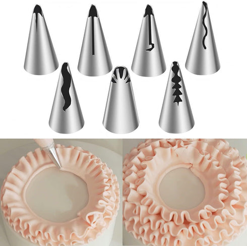 Silver Pleated Skirt Piping Nozzles Set, Stainless Steel Russian Nozzles Tips Piping Set for Pastry Fondant, Cake Decorating Supplies Baking Tools...