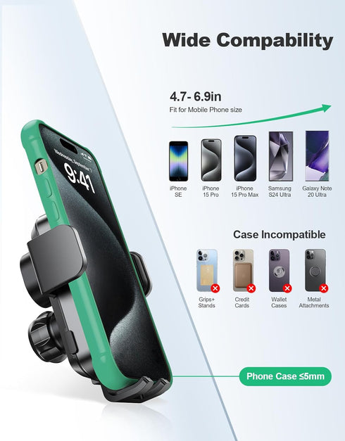 Wireless Car Charger, Auto Clamping Car Phone Holder Charger, 15W Fast Charging Phone Mount for Dash Windshield Vent for iPhone 15 14 13 12 11 Pro...