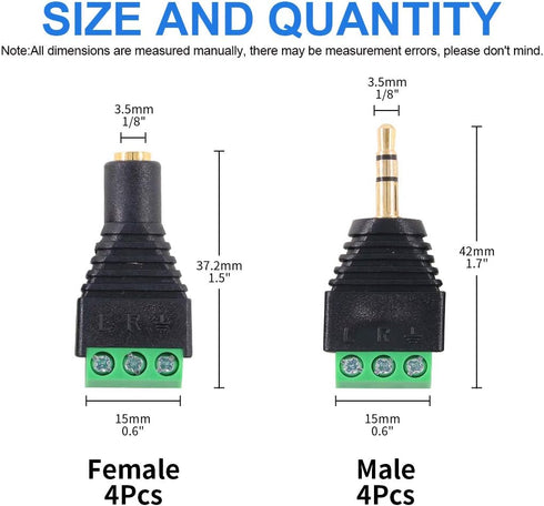 Glarks 8Pcs 3.5mm(1/8inch) Stereo Audio Balanced Male & Female Jack to AV 3-Screw Video Balun Terminal Adapter Connector...