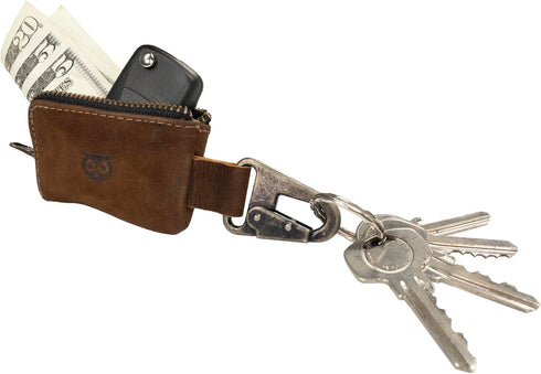 Hide & Drink, Car Key Holder with Keyring, Headphone & Charging Cables, Cash Zipper Case with Clasp, Full Grain Leather, Handmade, Swayze Suede...
