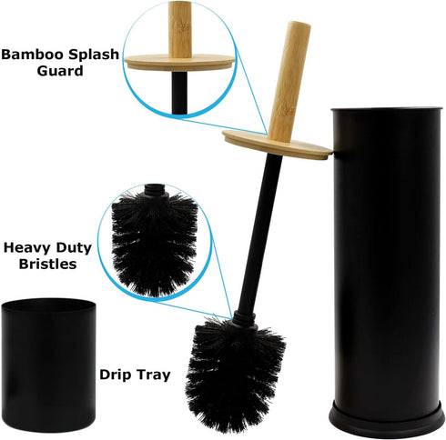 Blue Donuts Toilet Brush Holder with Bamboo Top - Black...