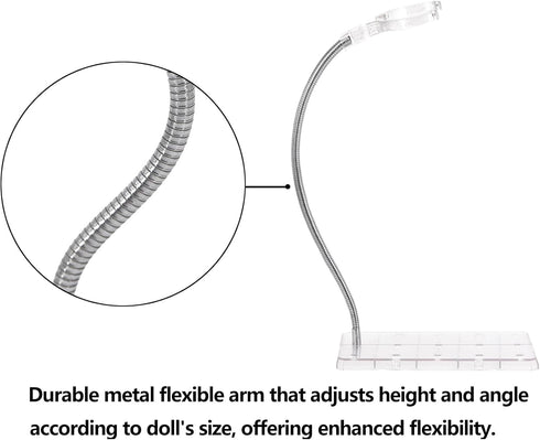 Adjustable Doll Stand, Fits 7, 8, 9, 10 ,11, 12, 13, and 14 inch Dolls or Action Figures, Waist is 0.1 to 2.6 inches (2Pcs Clear)...