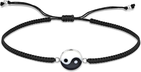 AeraVida Balance of Life Yin and Yang Sterling Silver Charm Slide Bracelet...