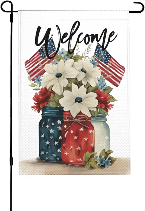 American Flag Garden Flags 12 x 18 Inch Double Sided 4th of July Garden Flag Burlap Memorial Day Patriotic Star Stripes Floral Welcome Yard Outdoo...