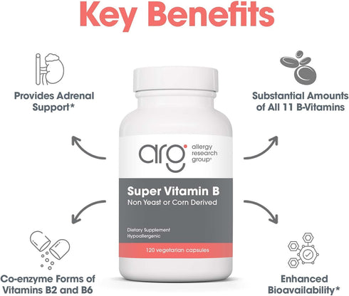 Allergy Research Group Super Vitamin B Complex - Vitamin B for Men & Women, Vitamin B Supplement, Vitamin B12, Vitamin B6, Vegetarian Capsules, Co...