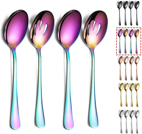 Kyraton Rainbow Serving Set - 4 Piece Titanium Plated Utensils, Includes 2 Spoons and 2 Slotted Spoons...