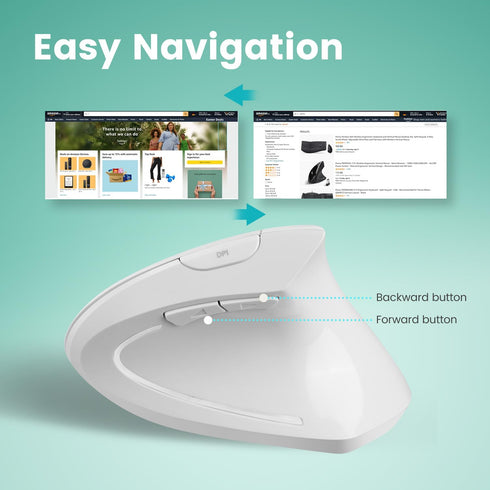 Perixx PERIMICE-813W Bluetooth Vertical Mouse - Wireless 3-in-1 Multi-Device Spec - Travelling Carry Bag - Ergonomic Right-Handed Design - White...