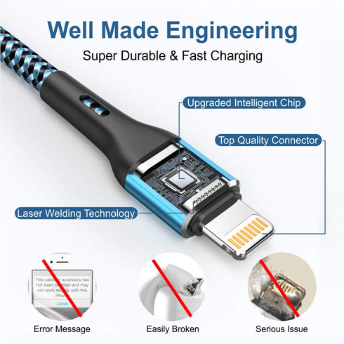 Durcord iPhone Charger 6FT/6/3/1.5, Lightning Cable Fast Charging Cable Nylon Braided Cord Compatible with iPhone 14/13/12/11 Pro Max/XS MAX/XR/XS...