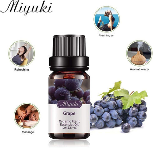 Grape Essential Oil Organic Plant & Natural Pure Grape Oil for Diffuser, Humidifier, Massage, Bath, Skin & Hair Care-2 Pack x10ml...