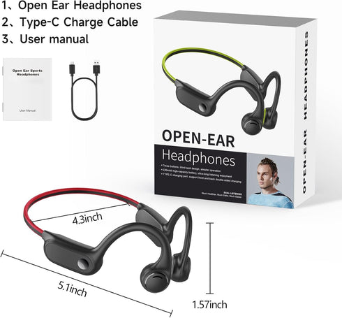 Bone Conduction Headphones with Noise-Canceling MIC, Bluetooth Waterproof Sport Headphones, Open Ear Stereo Headphones up to 10H Playtime, Wireles...