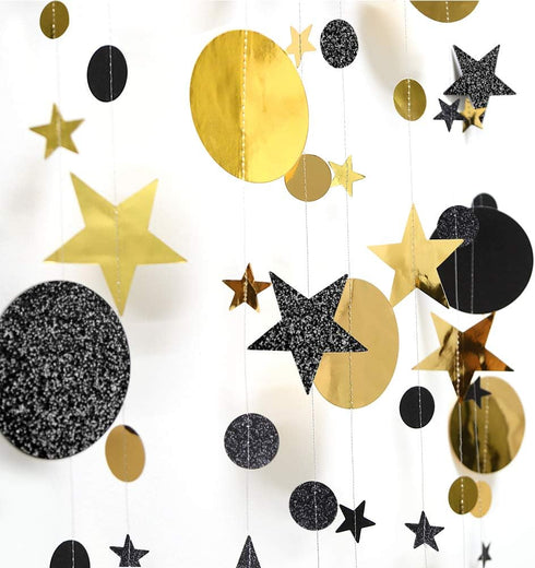 Cheerland Black Gold Party Decorations Star Garland Moon Stars Hanging Star Streamers Birthday Wedding Baby Shower Graduation NYE 2024 New Year Ei...