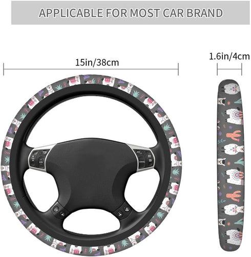 Swono Cartoon Llama Alpaca Car Steering Wheel Covers Cartoon Llama Cute Women Men Interior Accessories Universal 15 Inch Steering Steering Wheel P...