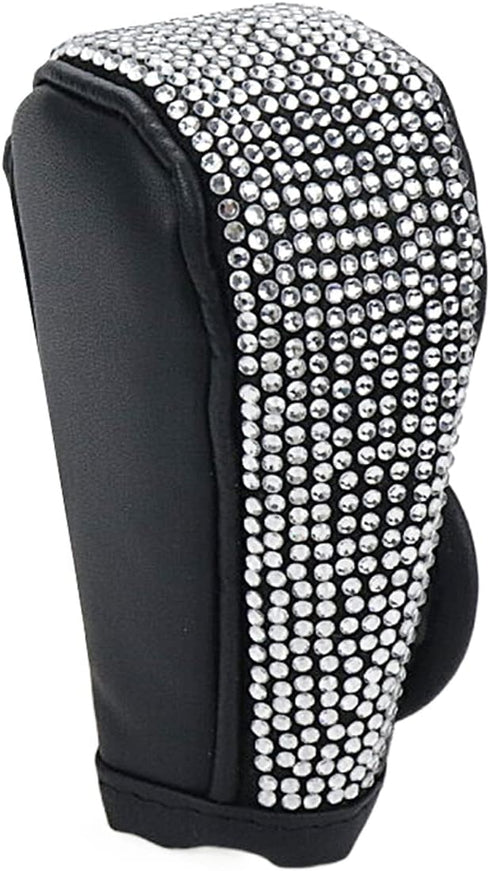 Faux Leather Shine Stone Gear Shift Knob Cover Unique Style Shifter Protective Sleeve Velcro Type (Black)...