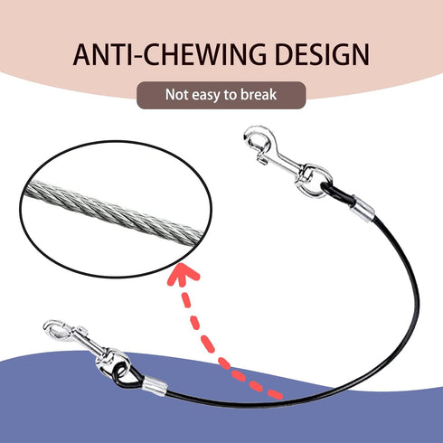 Dog Tether for Car Pet Dog Car Seat Belt Restraint Chew Proof Safety Tether Cable with Double Hook Stainless Steel Coated Pet Vehicle Leash and Ha...