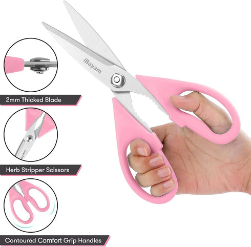 iBayam Kitchen Scissors All Purpose Kitchen Shears 8.5" Cooking Scissors with Sheath, Pink Kitchen Accessories, Household Appliances Home Essentia...