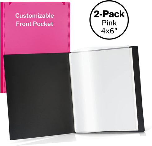 CRANBURY Small Photo Album 4x6 (Pink), 2-Pack 4 x 6 Photo Book, 24 Pockets Shows 48 Pictures, Mini Plastic Picture Album Binder with Customizable ...