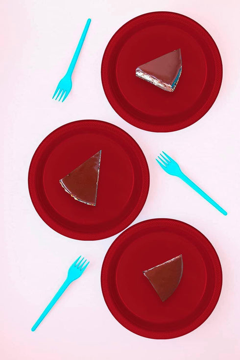 DecorRack 30 Small Plastic Plates, Heavy Duty 7 inch Disposable Party Ware for Kids Birthday, Cake Dessert Plates, Holiday Tableware, Red (Pack of...