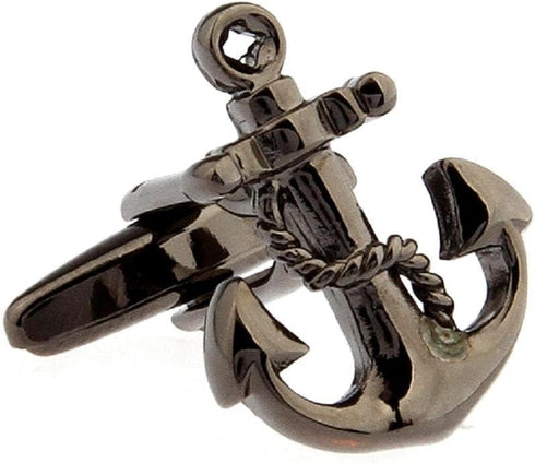 Anchor USN Black Pair of Cufflinks in a Presentation Gift Box & Polishing Cloth...